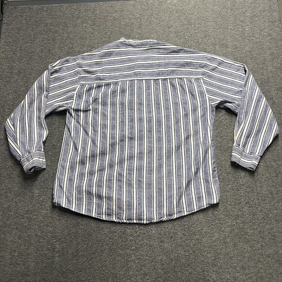 Bon Homme Button Down Vintage Shirt Men's Large Navy Stripes Grandad Made USA - Picture 4 of 6